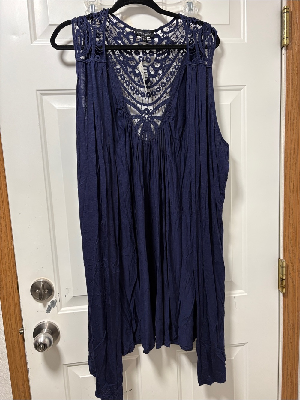 Lane Bryant Navy Crochet Yoke Sleeveless Top
